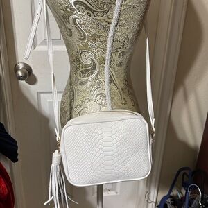 Gigi New York python embossed leather shoulder/crossbody bag with tassel.